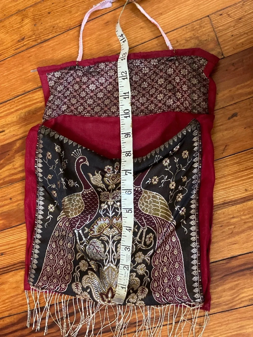 Artisanal Kashmiri Peacock Embroidered Wall Pouch / Mono Stole